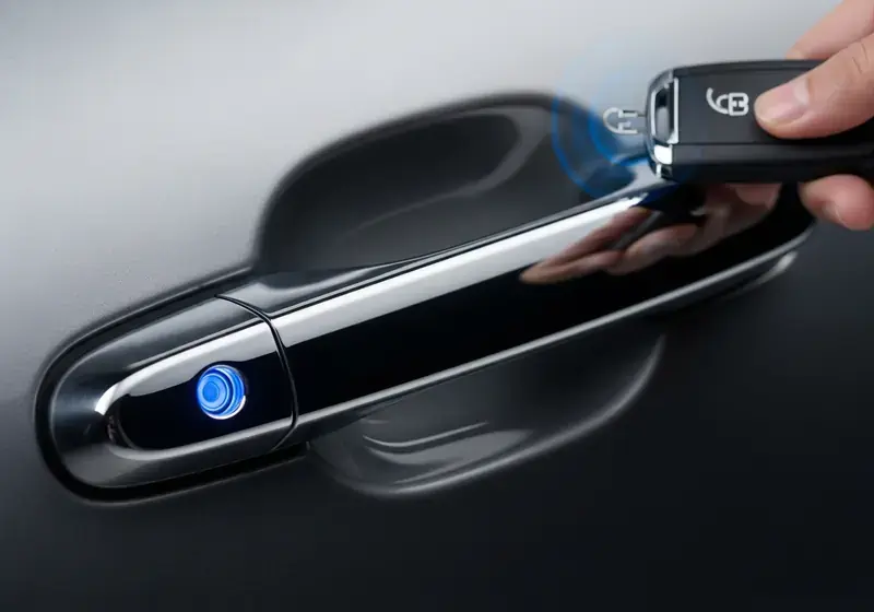 Locksmith performing a damage-free car door unlock during an emergency lockout